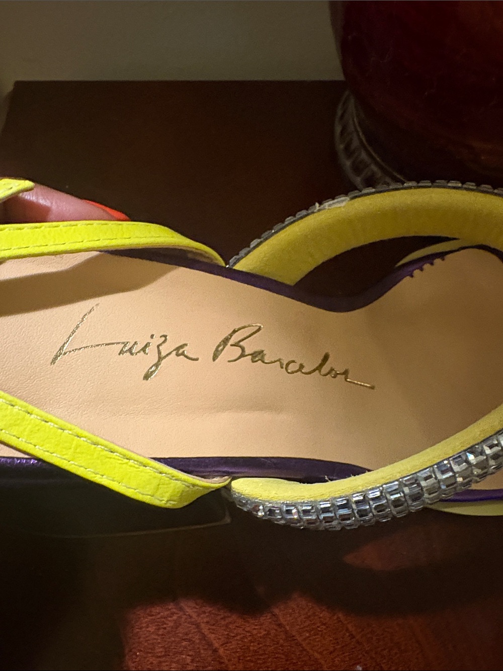 Luiza Barcelor Lime Green and Purple Crystal Strap Women's Sandals - Picture 4 of 9